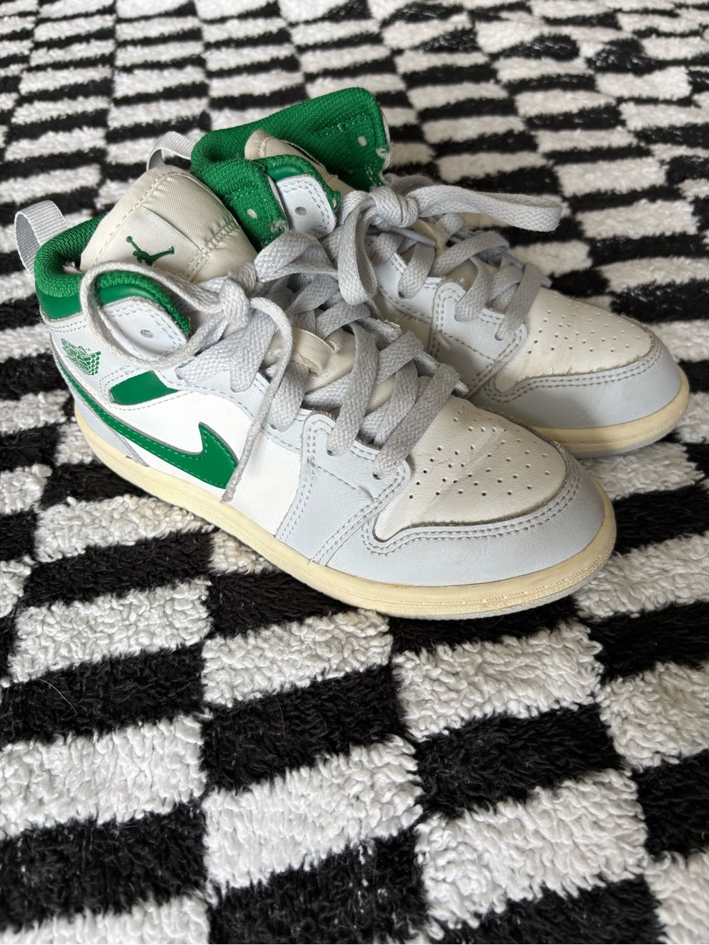 Jordan Kids White and Green Mid-Top Sneakers